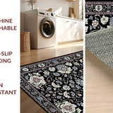 Ultra Soft Area Rug, Non Slip, Stain Resistant, Washable Area Rugs for Living Room, Bedroom, Rustic Textured Floral Composition(Black)