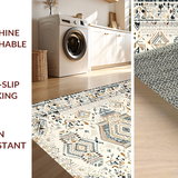 Ultra Soft Area Rug, Non Slip, Stain Resistant, Washable Area Rugs for Living Room, Bedroom, Chic Neutral Ethnic Patterned Mat(White)
