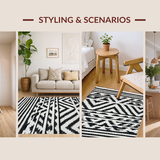 Ultra Soft Area Rug, Non Slip, Stain Resistant, Washable Area Rugs for Living Room, Bedroom, Elegant Chevron Stripe Carpet with Crisp Black and White Repeating Motifs(Black)