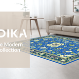 Ultra Soft Area Rug, Non Slip, Stain Resistant, Washable Area Rugs for Living Room, Bedroom, Rustic Cream and Blue Motif(Blue)