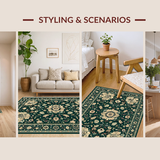Ultra Soft Area Rug, Non Slip, Stain Resistant, Washable Area Rugs for Living Room, Bedroom, Dark Emerald Boho Chic Design(Green)
