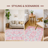 Ultra Soft Area Rug, Non Slip, Stain Resistant, Washable Area Rugs for Living Room, Bedroom, Elegant Pink Grey Blossom Motif(Pink)