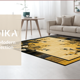 Ultra Soft Area Rug, Non Slip, Stain Resistant, Washable Area Rugs for Living Room, Bedroom, Luxurious Geometric Green Accents(Gold)