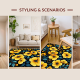 Ultra Soft Area Rug, Non Slip, Stain Resistant, Washable Area Rugs for Living Room, Bedroom, Playful Contemporary Blossom Motif(Yellow)