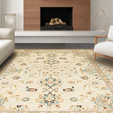 Ultra Soft Area Rug, Non Slip, Stain Resistant, Washable Area Rugs for Living Room, Bedroom, Rustic Gray Medallion Theme(Beige)