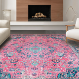 Ultra Soft Area Rug, Non Slip, Stain Resistant, Washable Area Rugs for Living Room, Bedroom, Chic Vintage Botanical Pattern(Pink)