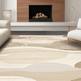 Ultra Soft Area Rug, Non Slip, Stain Resistant, Washable Area Rugs for Living Room, Bedroom, Serene Earthy Toned Linear Flow(Beige)