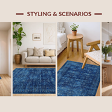 Ultra Soft Area Rug, Non Slip, Stain Resistant, Washable Area Rugs for Living Room, Bedroom, Elegant Scallop Carpet(Blue)
