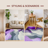Ultra Soft Area Rug, Non Slip, Stain Resistant, Washable Area Rugs for Living Room, Bedroom, Dynamic Abstract Shapes Ensemble(Purple)