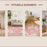 Ultra Soft Area Rug, Non Slip, Stain Resistant, Washable Area Rugs for Living Room, Bedroom, Elegant Blush Garden Pattern(Pink)