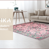 Ultra Soft Area Rug, Non Slip, Stain Resistant, Washable Area Rugs for Living Room, Bedroom, Whimsical Soft Blooming Motif(Pink)