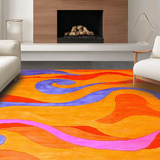 Ultra Soft Area Rug, Non Slip, Stain Resistant, Washable Area Rugs for Living Room, Bedroom, Striking Modern Wavy Artwork(Orange)