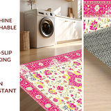 Ultra Soft Area Rug, Non Slip, Stain Resistant, Washable Area Rugs for Living Room, Bedroom, Vibrant Retro Flower Composition(White)