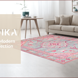 Ultra Soft Area Rug, Non Slip, Stain Resistant, Washable Area Rugs for Living Room, Bedroom, Vibrant Pink Geometric Accents(Pink)