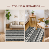 Ultra Soft Area Rug, Non Slip, Stain Resistant, Washable Area Rugs for Living Room, Bedroom, Ebony & Ivory: Striped Cotton Weave Patio Carpet, Casual Style(Black)