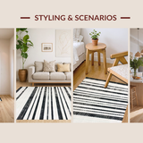 Ultra Soft Area Rug, Non Slip, Stain Resistant, Washable Area Rugs for Living Room, Bedroom, Striking Layered Stripe Area Rug for Entryways(Black)