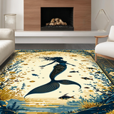 Ultra Soft Area Rug, Non Slip, Stain Resistant, Washable Area Rugs for Living Room, Bedroom, Rustic Ocean Wave Motif(Gold)