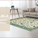 Ultra Soft Area Rug, Non Slip, Stain Resistant, Washable Area Rugs for Living Room, Bedroom, Vibrant Green Abstract Insect Motif(Ivory)