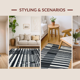 Ultra Soft Area Rug, Non Slip, Stain Resistant, Washable Area Rugs for Living Room, Bedroom, Timeless Monochrome Striped Aesthetic(Black)