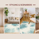 Ultra Soft Area Rug, Non Slip, Stain Resistant, Washable Area Rugs for Living Room, Bedroom, Coastal Blues with Leaf Motifs(Beige)