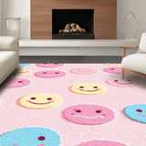 Ultra Soft Area Rug, Non Slip, Stain Resistant, Washable Area Rugs for Living Room, Bedroom, Cheerful Light Blue Motif(Pink)