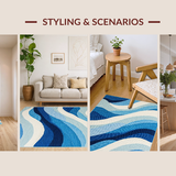 Ultra Soft Area Rug, Non Slip, Stain Resistant, Washable Area Rugs for Living Room, Bedroom, Serene Coastal Fluid Motif(Blue)