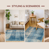 Ultra Soft Area Rug, Non Slip, Stain Resistant, Washable Area Rugs for Living Room, Bedroom, Elegant Ombre Throw Rug with Distressed Artistic Blue and Beige Design(Blue)