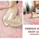 Ultra Soft Area Rug, Non Slip, Stain Resistant, Washable Area Rugs for Living Room, Bedroom, Aesthetic Bow Design Scalloped Border Rug(Pink)