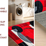 Ultra Soft Area Rug, Non Slip, Stain Resistant, Washable Area Rugs for Living Room, Bedroom, Energetic Red and Gray Patterns(Red)