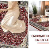 Ultra Soft Area Rug, Non Slip, Stain Resistant, Washable Area Rugs for Living Room, Bedroom, Lush Cozy Cream Tiled Design(Red)