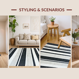 Ultra Soft Area Rug, Non Slip, Stain Resistant, Washable Area Rugs for Living Room, Bedroom, Contemporary Striped Rug, Versatile Geometric Art(Black)