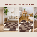 Ultra Soft Area Rug, Non Slip, Stain Resistant, Washable Area Rugs for Living Room, Bedroom, Dynamic Stylish Monochrome Check Design(Brown)