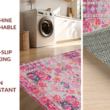 Ultra Soft Area Rug, Non Slip, Stain Resistant, Washable Area Rugs for Living Room, Bedroom, Rustic Multi-Colored Tiled Pattern(Pink)