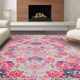 Ultra Soft Area Rug, Non Slip, Stain Resistant, Washable Area Rugs for Living Room, Bedroom, Rustic Multi-Colored Tiled Pattern(Pink)