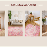 Ultra Soft Area Rug, Non Slip, Stain Resistant, Washable Area Rugs for Living Room, Bedroom, Romantic Vintage Rose Aesthetic(Pink)