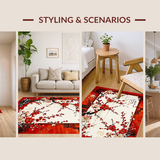 Ultra Soft Area Rug, Non Slip, Stain Resistant, Washable Area Rugs for Living Room, Bedroom, Minimalist Soft Tone Floral Pattern(Red)