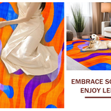 Ultra Soft Area Rug, Non Slip, Stain Resistant, Washable Area Rugs for Living Room, Bedroom, Radiant Retro Wave Composition(Orange)