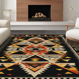 Ultra Soft Area Rug, Non Slip, Stain Resistant, Washable Area Rugs for Living Room, Bedroom, Boho Luxe Aztec Geometry(Black)
