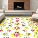 Ultra Soft Area Rug, Non Slip, Stain Resistant, Washable Area Rugs for Living Room, Bedroom, Charming Yellow Floral Medley(White)