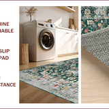 Ultra Soft Area Rug, Non Slip, Stain Resistant, Washable Area Rugs for Living Room, Bedroom, Rustic Oriental Green Tiled Motif(Green)