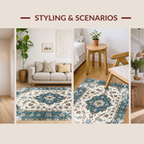 Ultra Soft Area Rug, Non Slip, Stain Resistant, Washable Area Rugs for Living Room, Bedroom, Trendy Soft Earthy Tiled Arrangement(White)