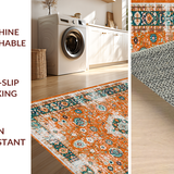 Ultra Soft Area Rug, Non Slip, Stain Resistant, Washable Area Rugs for Living Room, Bedroom, Chic Retro Floral Harmony(Orange)