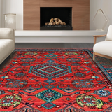 Ultra Soft Area Rug, Non Slip, Stain Resistant, Washable Area Rugs for Living Room, Bedroom, Brightly Colored Folk-Inspired Design(Red)