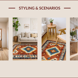 Ultra Soft Area Rug, Non Slip, Stain Resistant, Washable Area Rugs for Living Room, Bedroom, Vibrant Tribal Diamond Arrangement(Red)