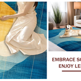 Ultra Soft Area Rug, Non Slip, Stain Resistant, Washable Area Rugs for Living Room, Bedroom, Abstract Horizon Rug with Blue Gold Ombre, Modern Geometric Linework(Blue)