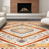 Ultra Soft Area Rug, Non Slip, Stain Resistant, Washable Area Rugs for Living Room, Bedroom, Vibrant Vintage Geometric Flair(Orange)