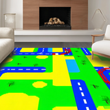 Ultra Soft Area Rug, Non Slip, Stain Resistant, Washable Area Rugs for Living Room, Bedroom, Cheerful Town Scene Layout(Yellow)