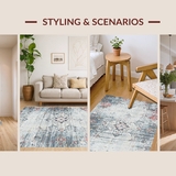 Ultra Soft Area Rug, Non Slip, Stain Resistant, Washable Area Rugs for Living Room, Bedroom, Rustic Distressed Geometric Arrangement(Gray)