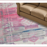 Ultra Soft Area Rug, Non Slip, Stain Resistant, Washable Area Rugs for Living Room, Bedroom, Faded Geometric Multicolor Elegance(Pink)