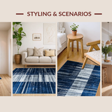 Ultra Soft Area Rug, Non Slip, Stain Resistant, Washable Area Rugs for Living Room, Bedroom, Serene Minimalist Soft Abstract Lines(Blue)